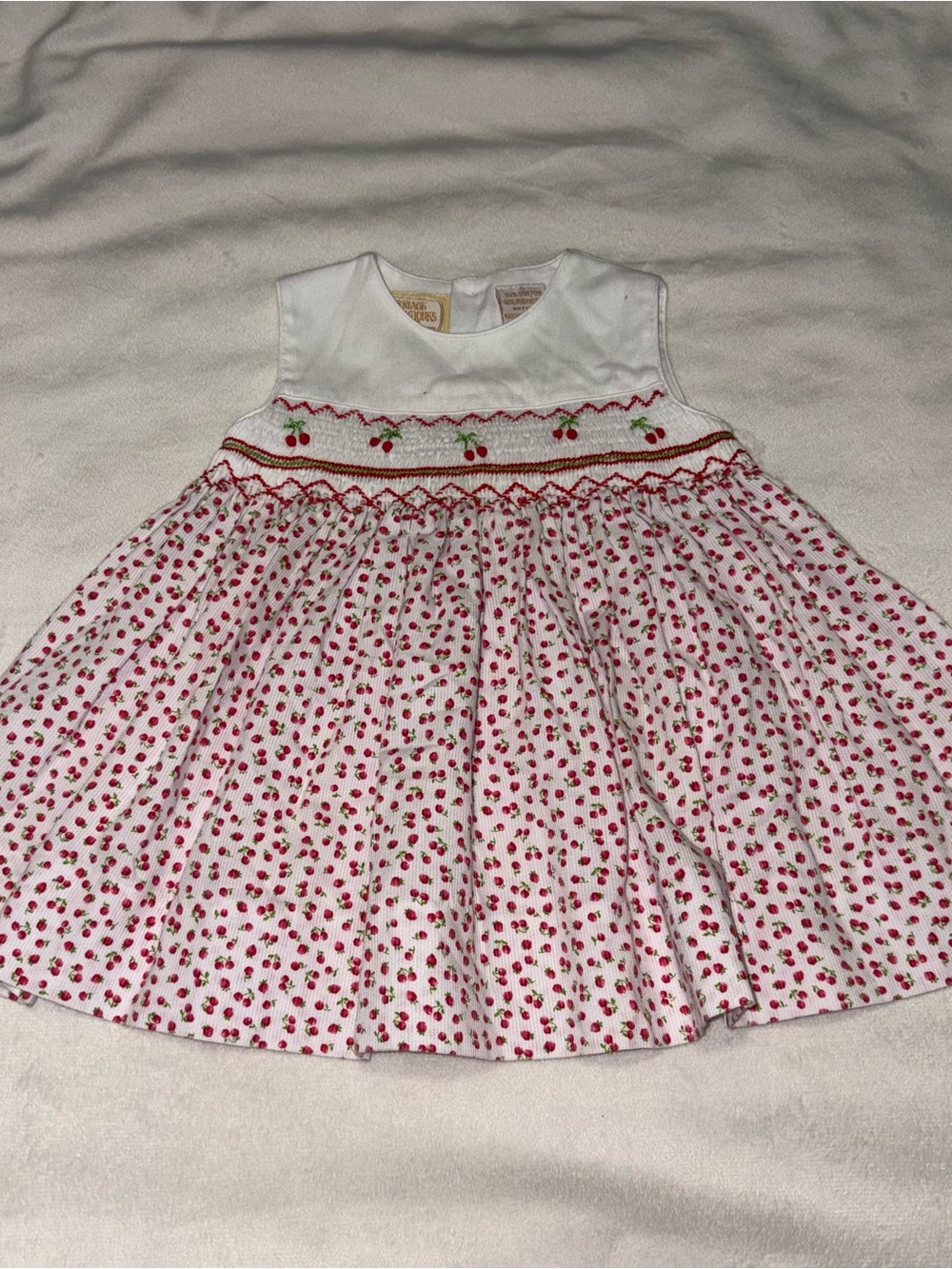 Carriage Boutique White Dress with Red Cherry Embroidery